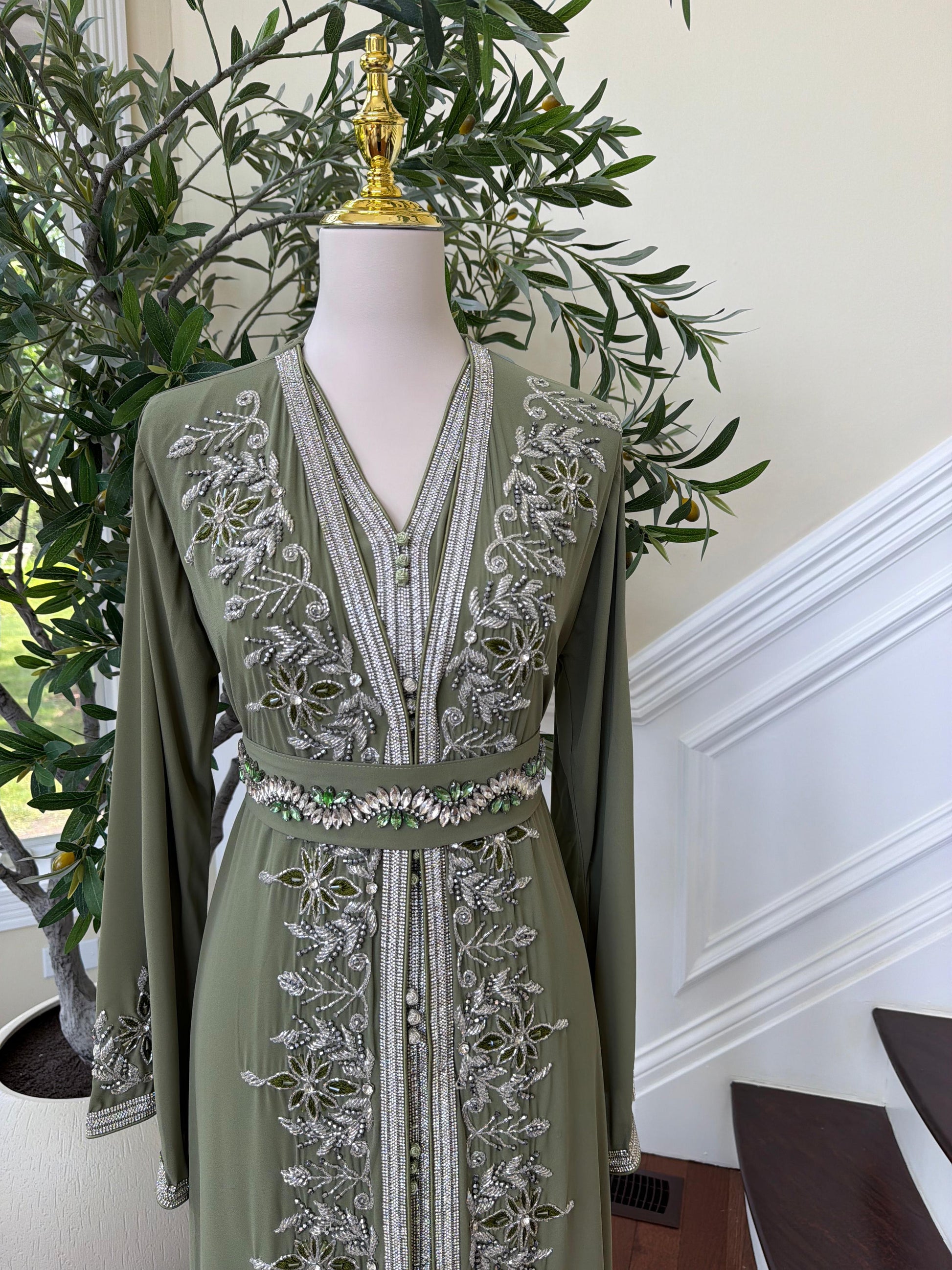 Olive Beaded Embroidery Kuftan