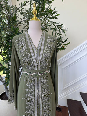 Olive Beaded Embroidery Kuftan