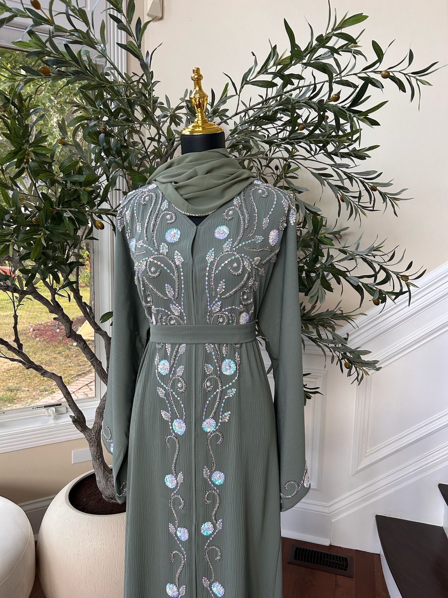 Sage Green Floral Essence Abaya