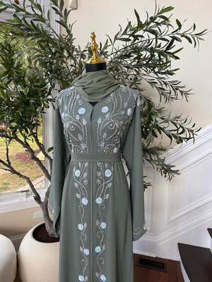 Sage Green Floral Essence Abaya