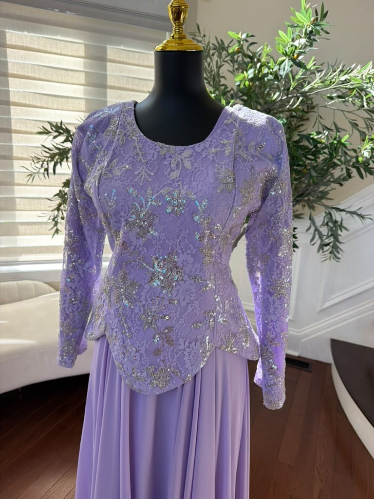 Elegant Lavender Embroidered Two-Piece Gown