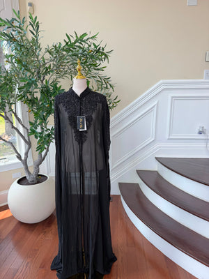 Black Beaded Elegance Charm Cardigan Abaya