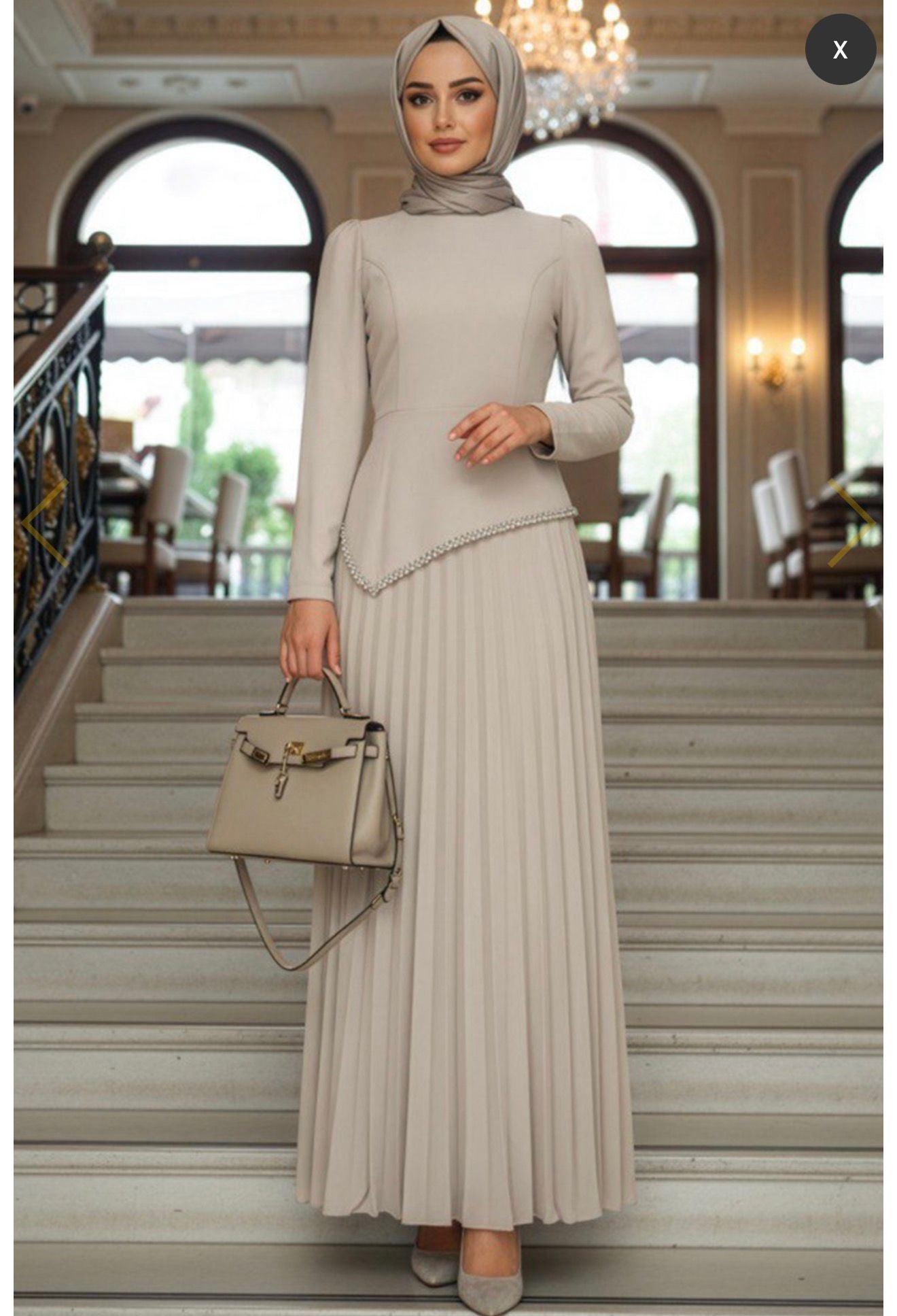 Beige Modest Detail Maxi Dress