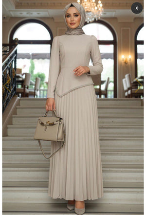 Beige Modest Detail Maxi Dress