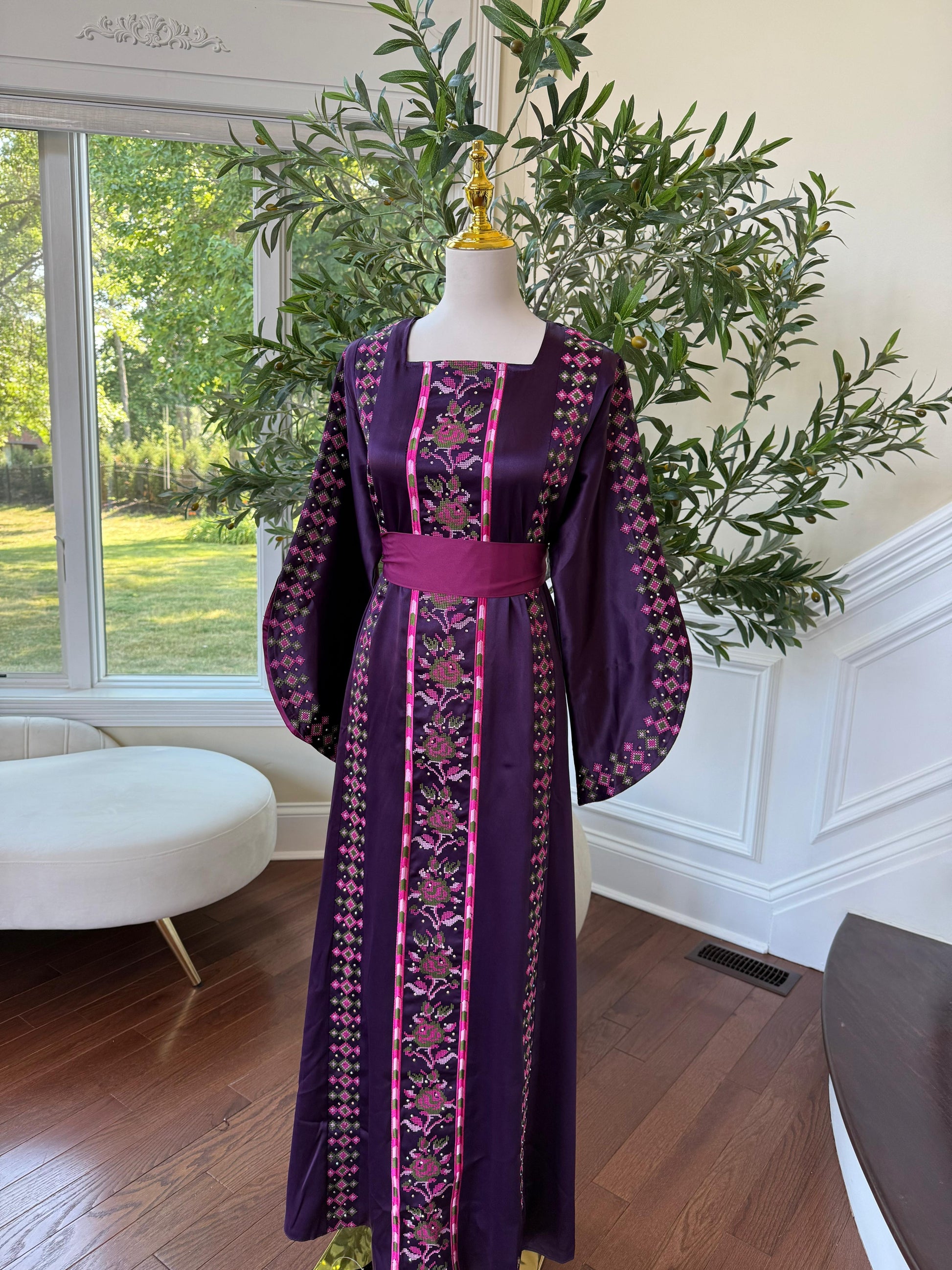 Purple Satin Tatreez Thobe