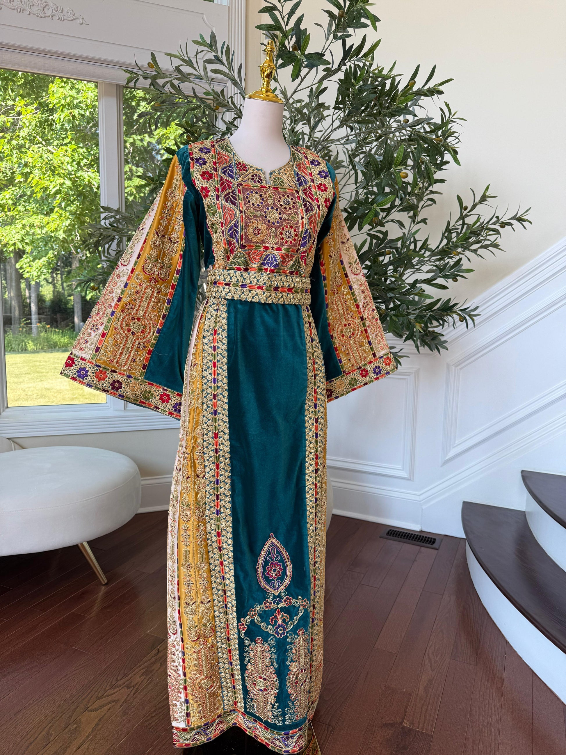 Turquoise Malaka Velvet Thobe