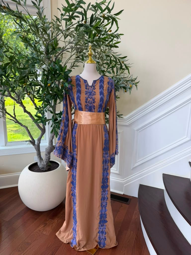Peach Royale Blue Beaded Thobe