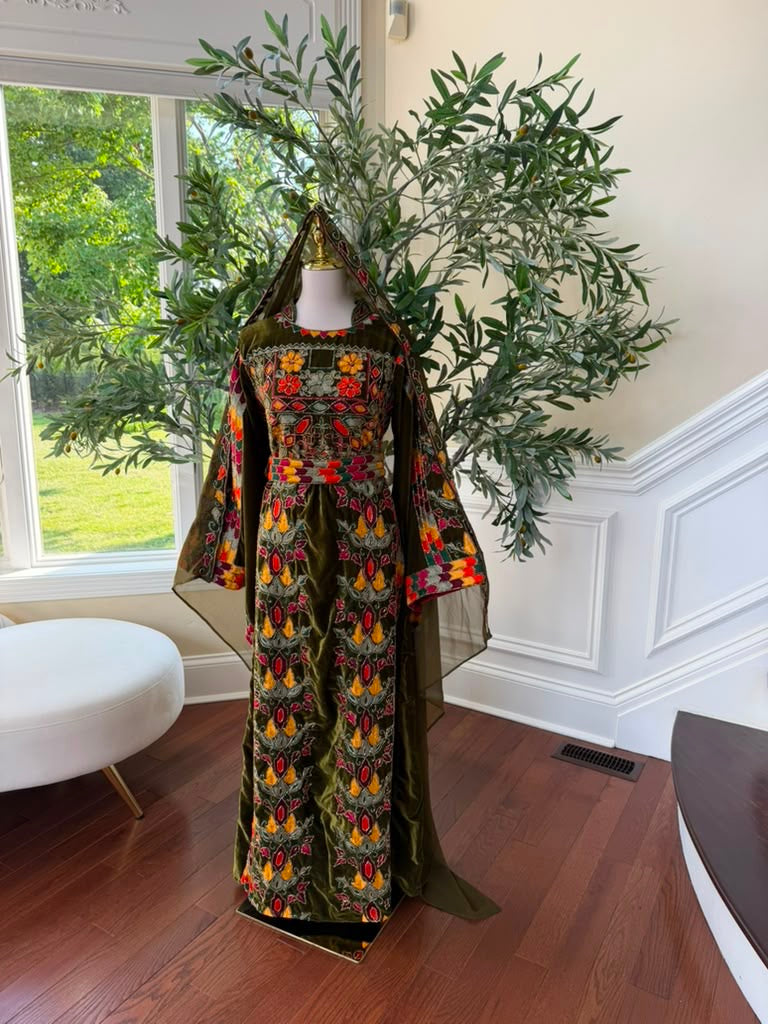 Olive Green Beaded Stone Thobe