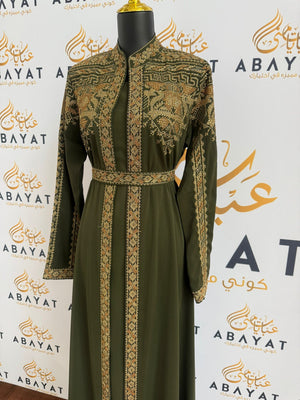 Elegant Tatreez Golden Green Dress