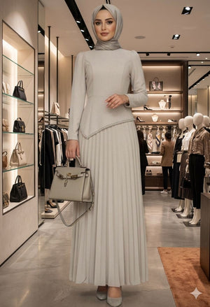 Beige Modest Detail Maxi Dress