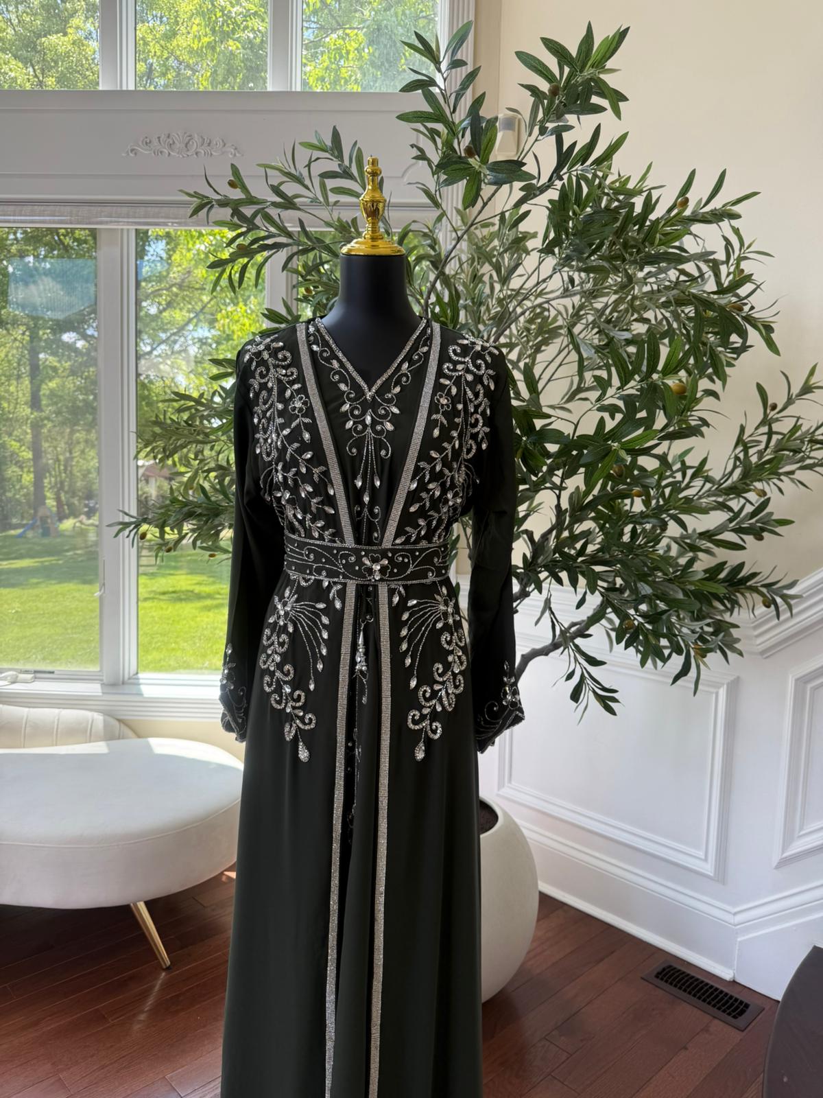 Dark Olive Two Piece Abaya Kuftan