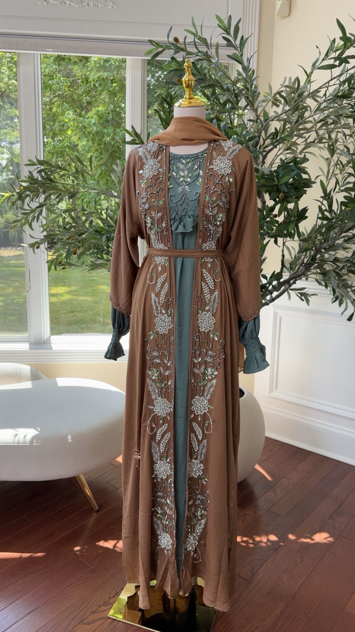 Two Piece Blue Tan Abaya