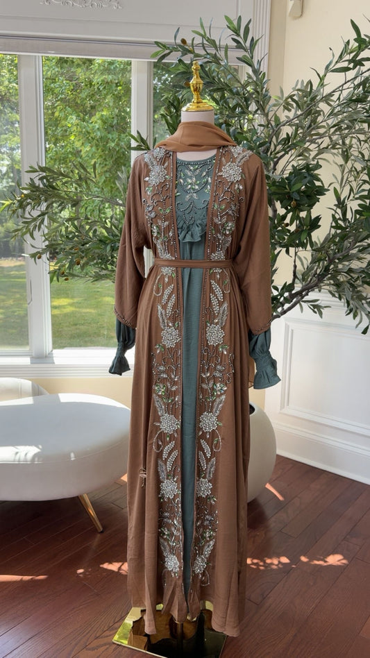 Two Piece Blue Tan Abaya