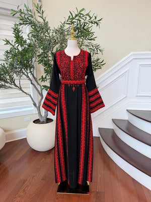 Black Embroidery Tatreez Red Heritage Thobe