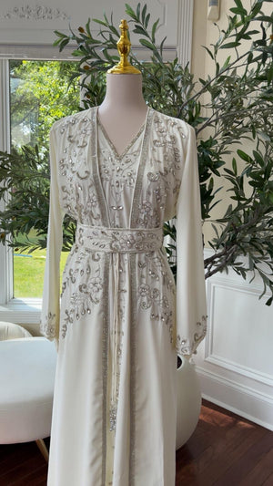 Floral White Beaded Kuftan