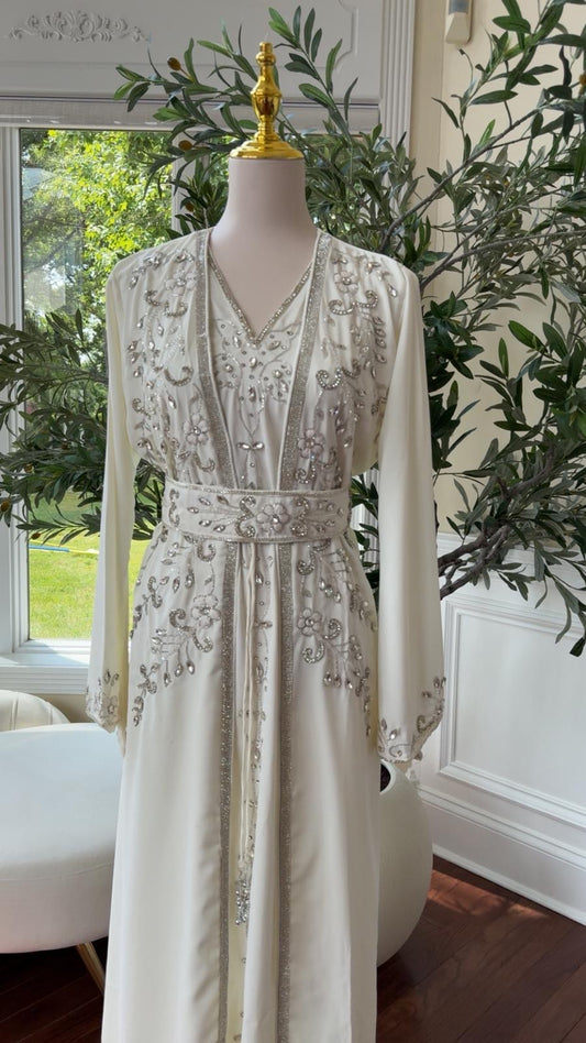 Floral White Beaded Kuftan