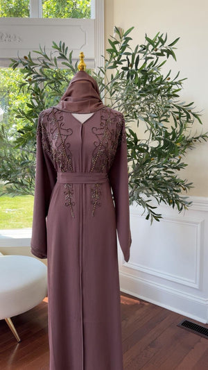 Rose Muave Beaded Abaya