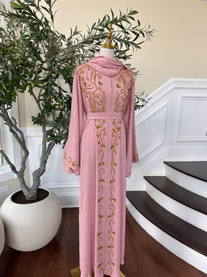 Golden Pink Detail Essence Abaya
