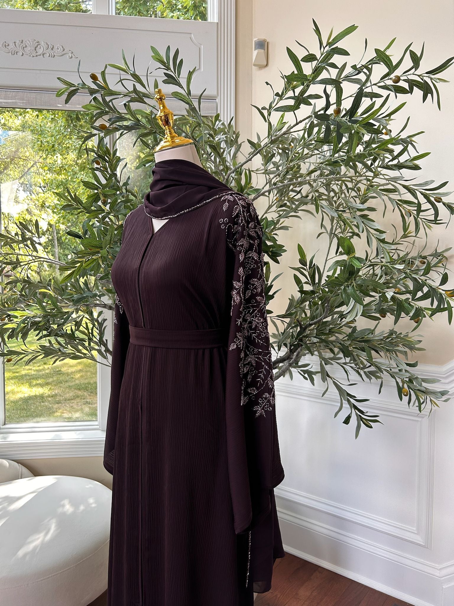 Purple Floral Sleeve Charm Abaya