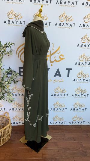 Green Silver Floral Abaya