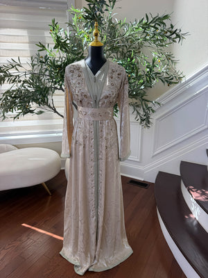 Elegant Champagne Beige Embroidered Moroccan Kaftan
