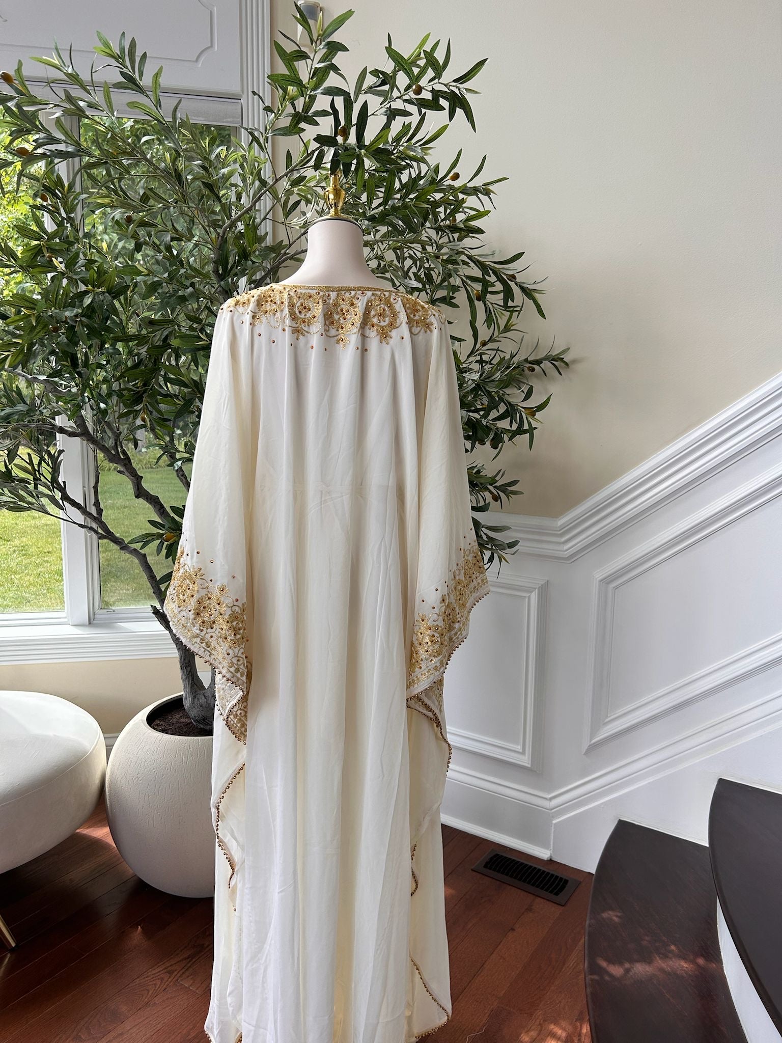 Luxury White Kuftan Golden Detail Gown