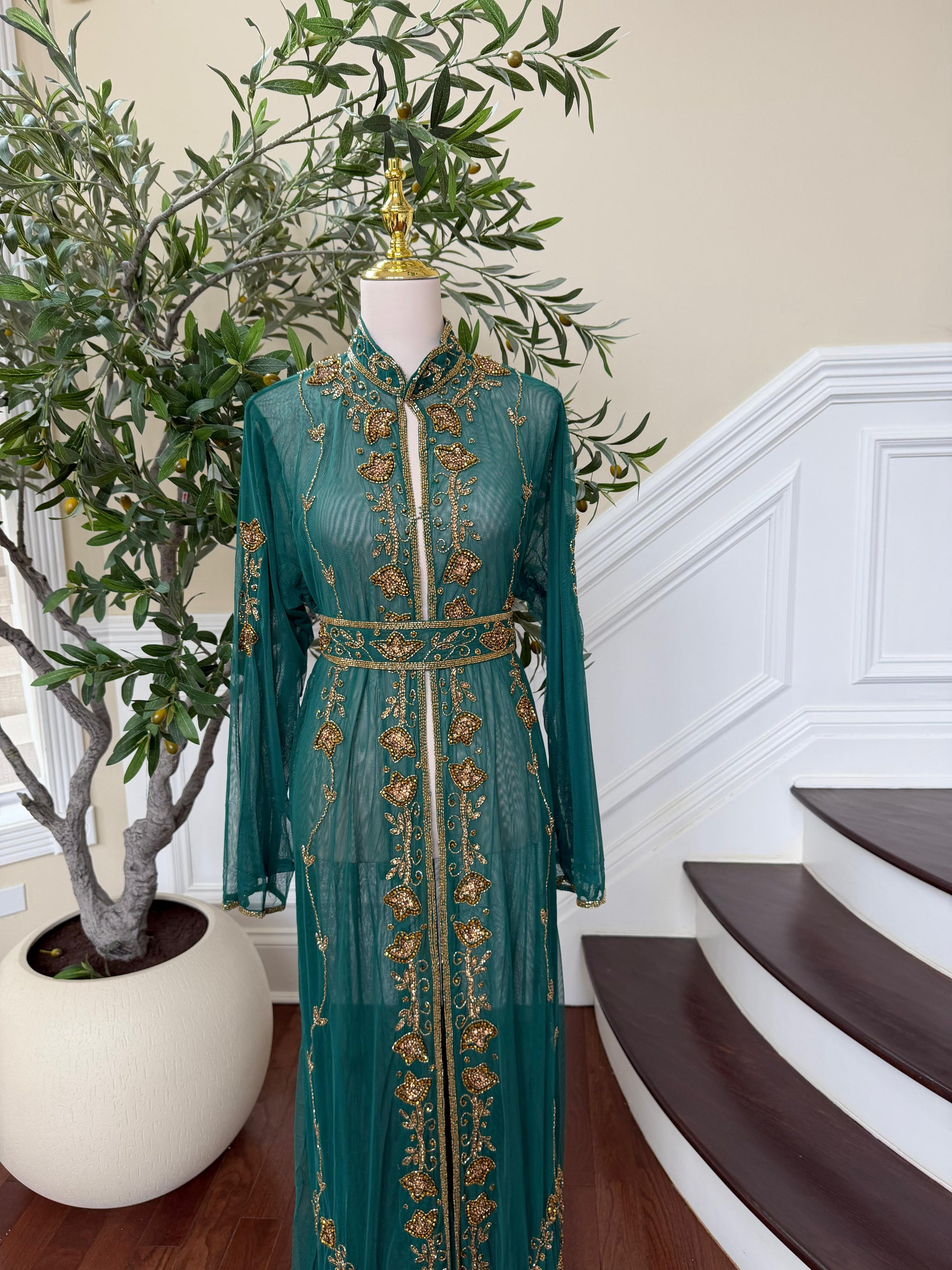 Emerald Golden Cardigan Abaya