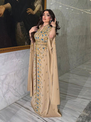 Peach Floral Sequin Beaded Kuftan