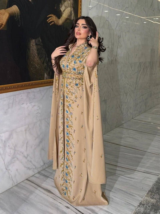 Peach Floral Sequin Beaded Kuftan