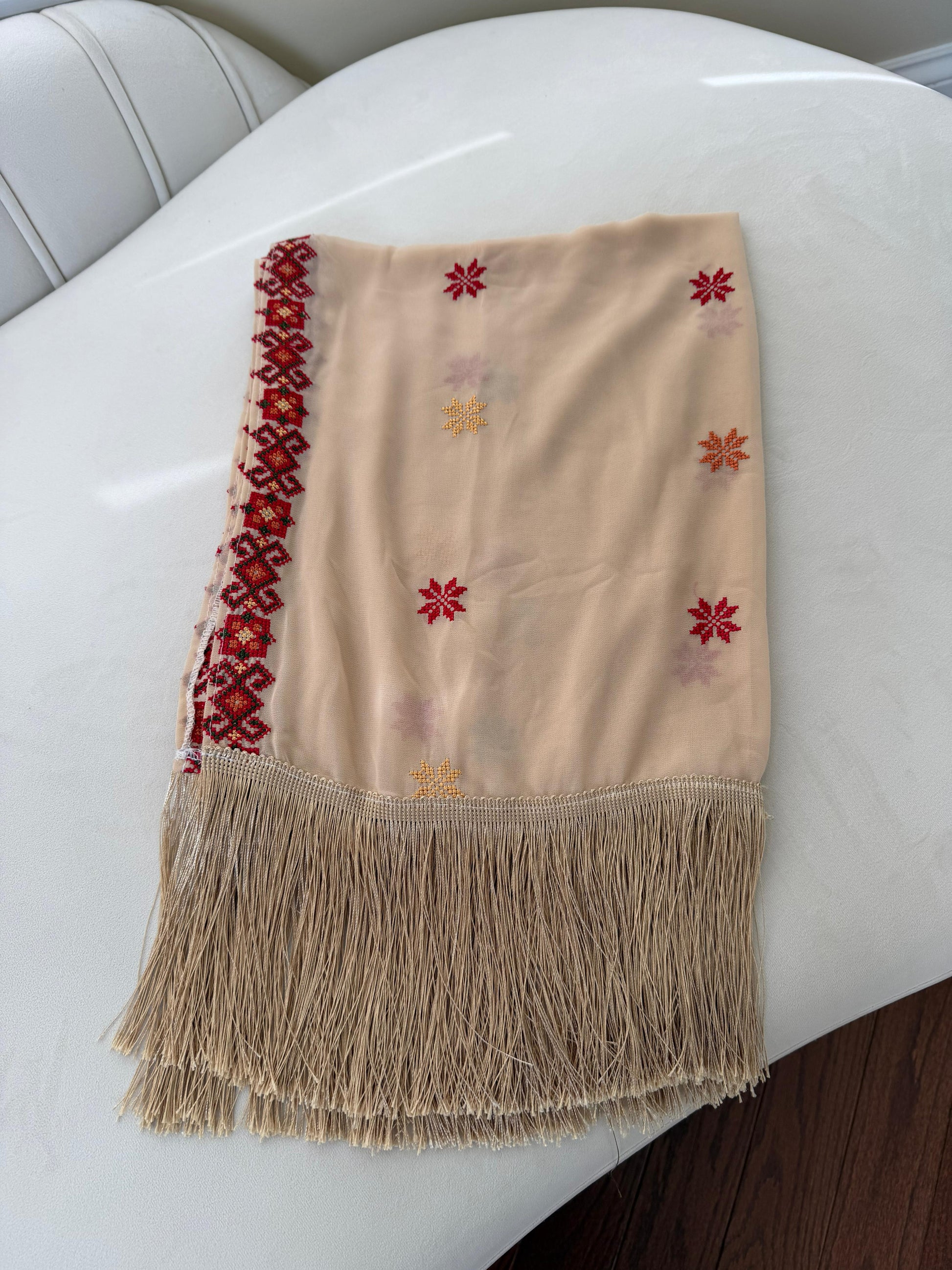 Cream Tatreez Red Khirka Shal