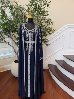 Navy Blue Beaded Royale Kuftan