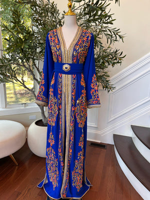 Royal Blue Embellished Golden Detail Kuftan