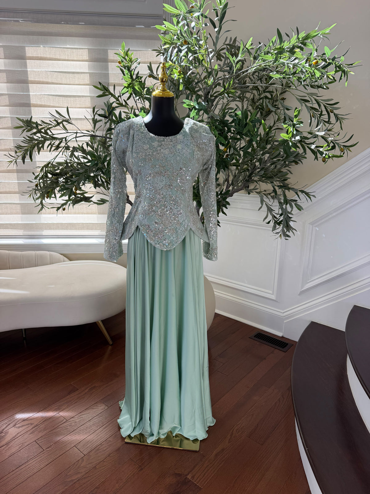 Elegant Mint Green Embellished Gown