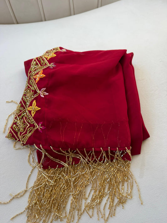 Red Stone Beaded Khirka Shal