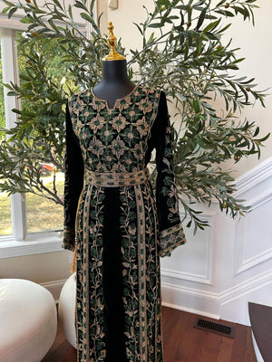 Black Velvet Golden Green Stone Thobe