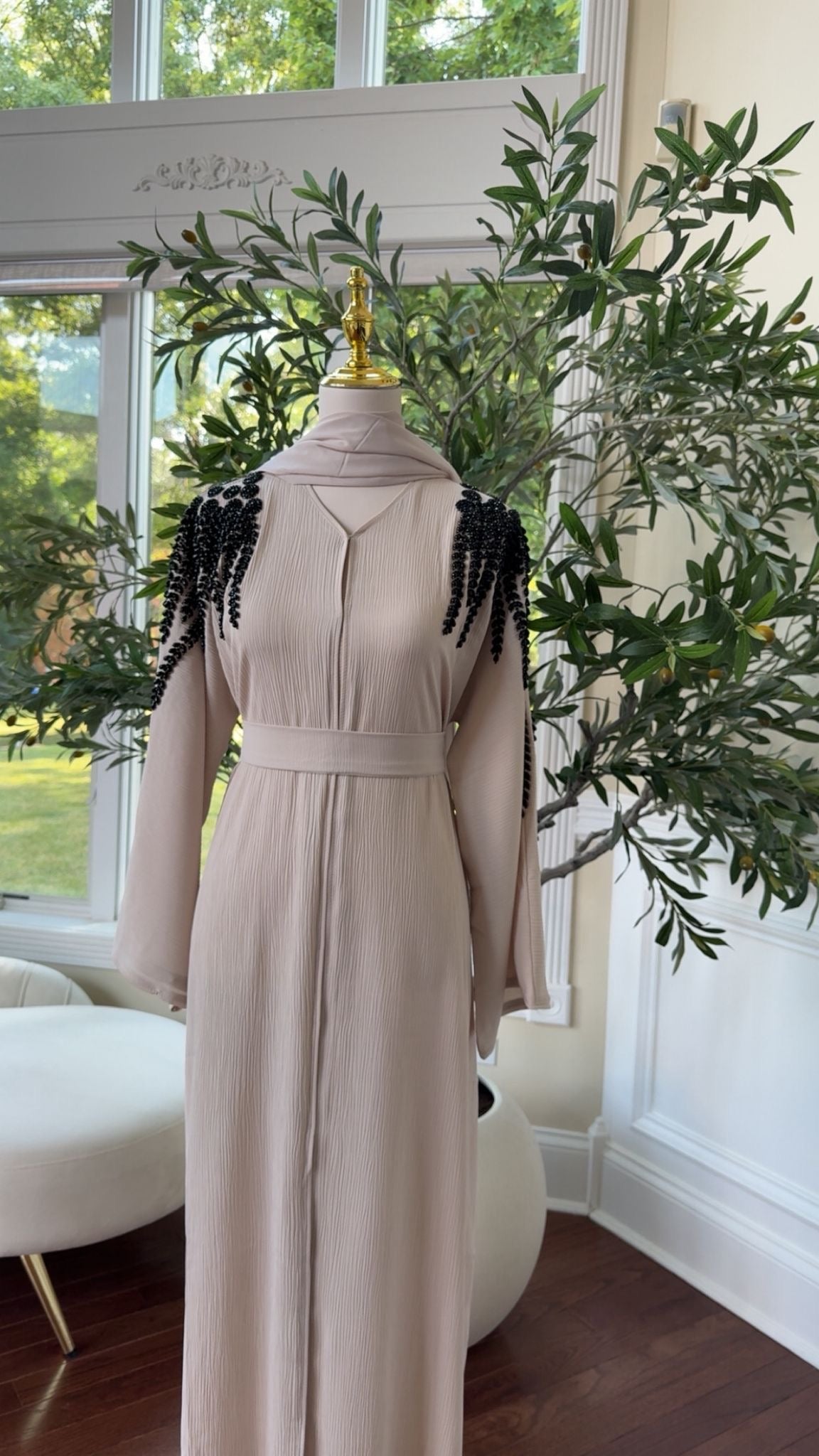 Cream Stone Abaya