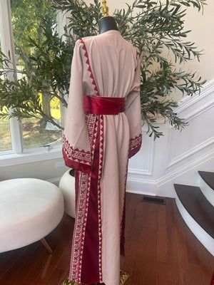 Cream Embroidery Red Detail Tatreez Thobe