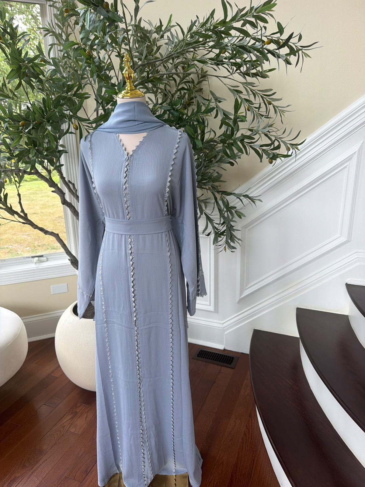 Baby Blue Beaded Elegance Abaya