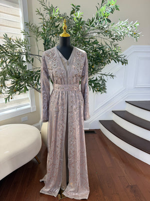 Elegant Mauve Embroidered Kaftan with Silver Beadwork