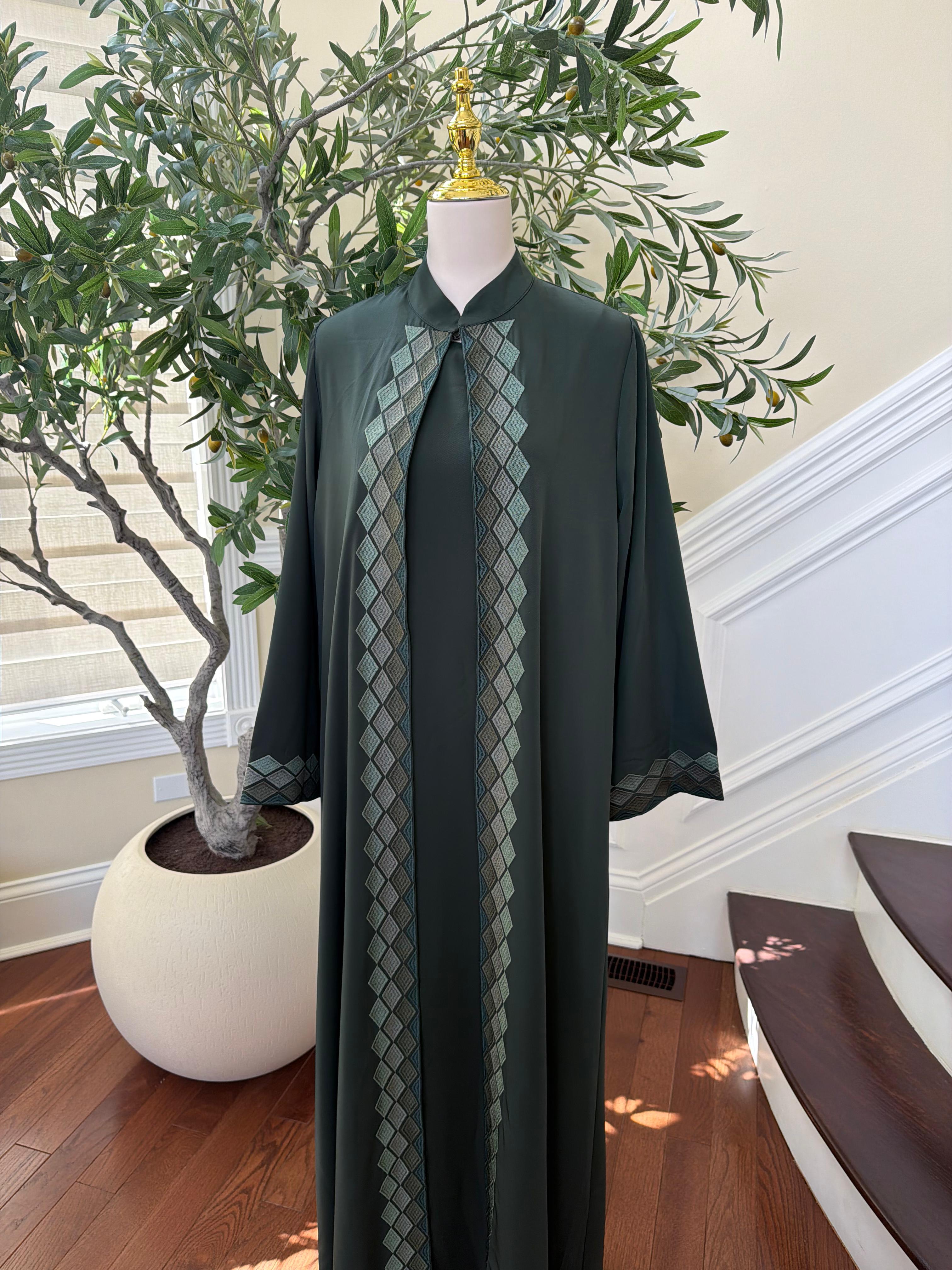 Green Two Piece Cardigan Abaya