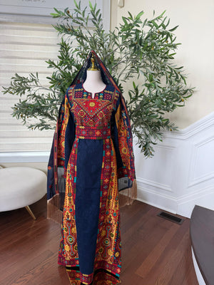 Navy Blue Embroidery Tatreez Thobe