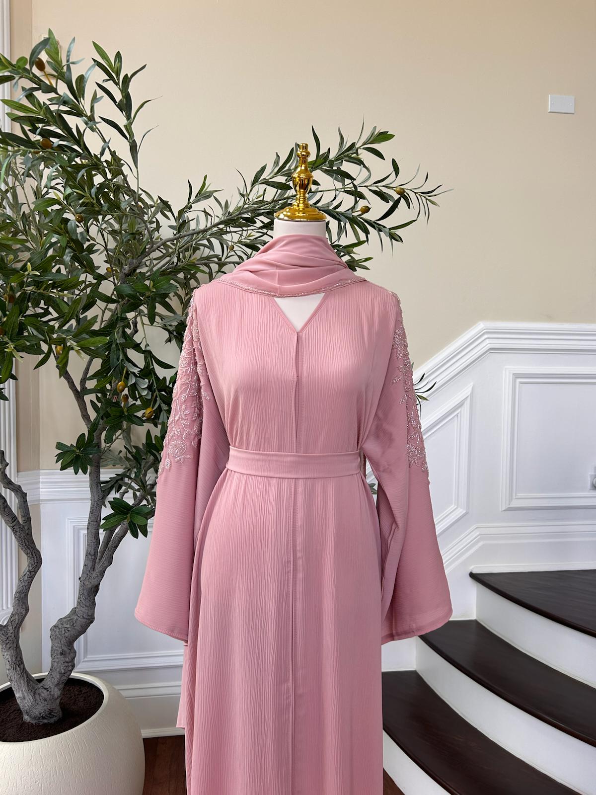 Pink Floral Design Abaya