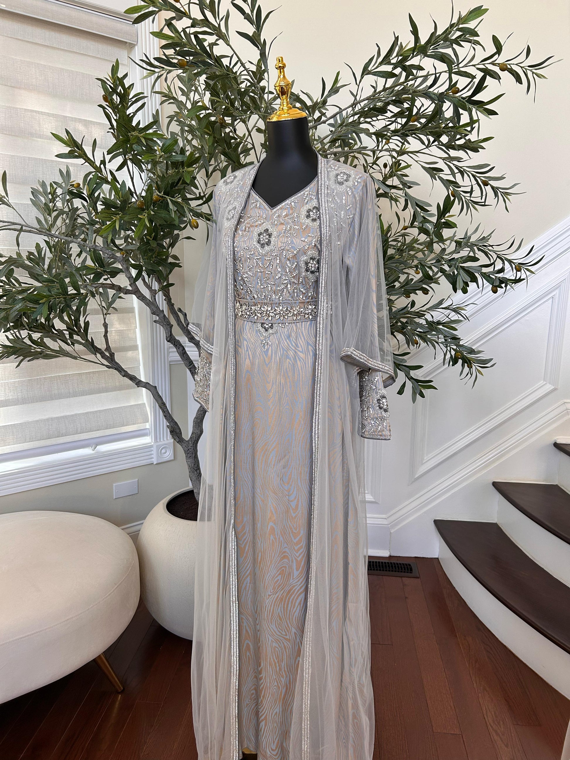 Grey Radiance Beaded Modern Kuftan