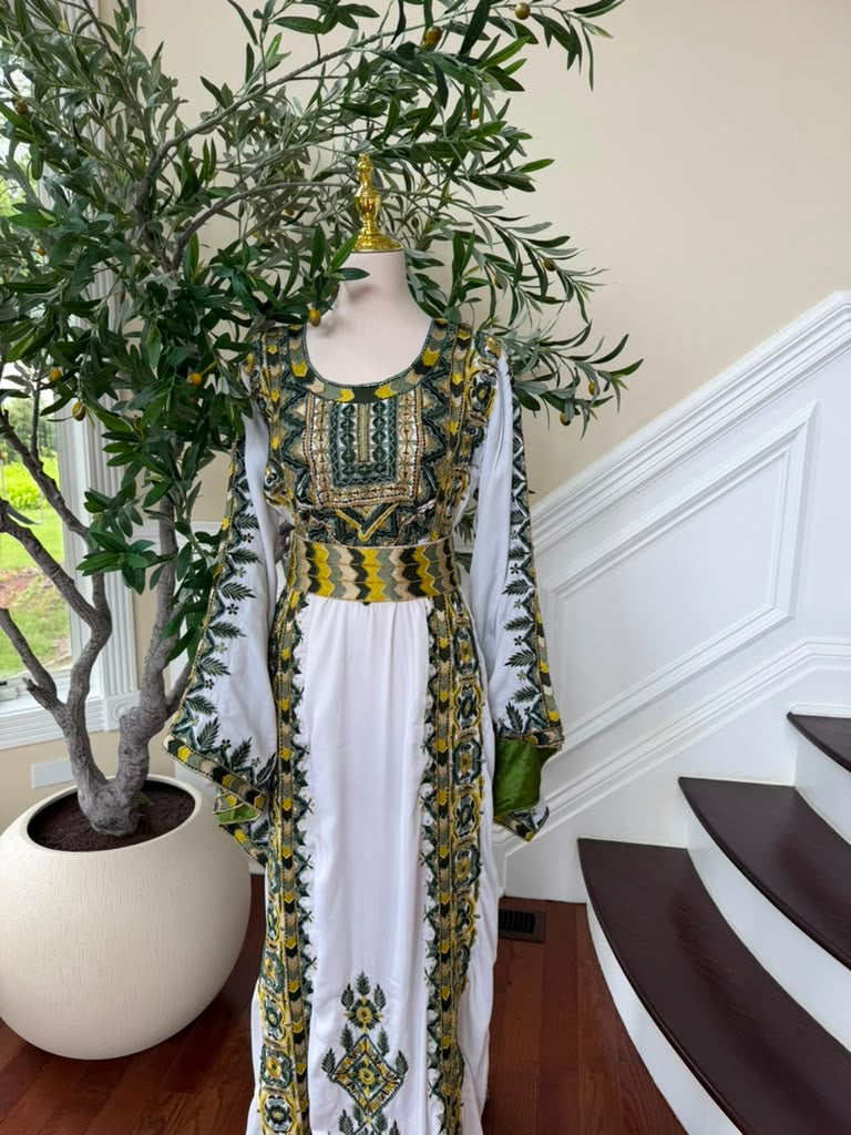 White Embroidery Beaded Thobe