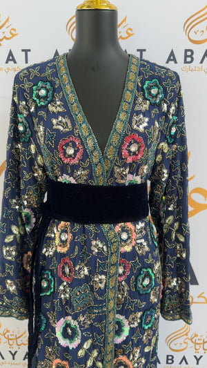 Blue Floral Dress cardigan abaya