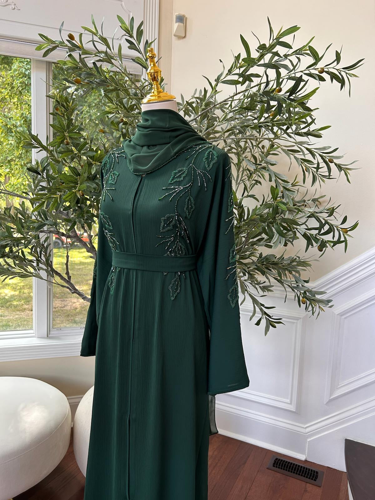 Green Floral Charm Abaya
