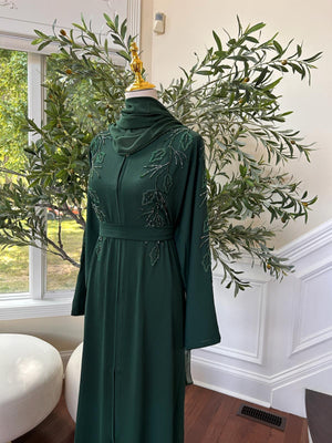 Green Floral Charm Abaya