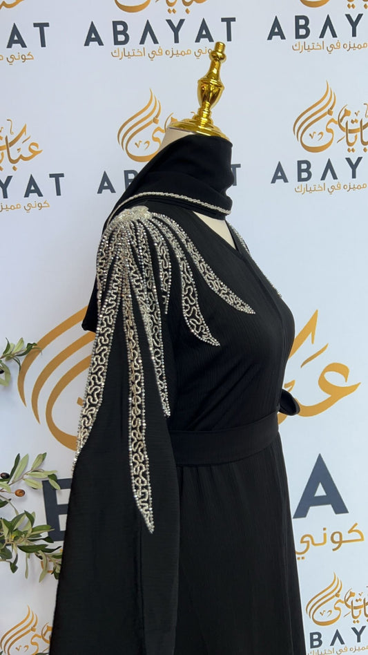 Silver Sleeve Touch: Black Abaya