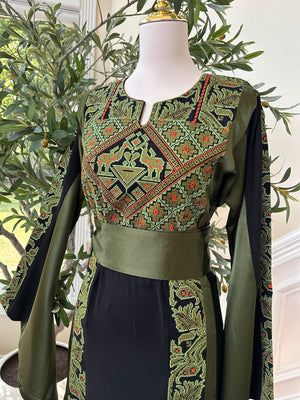 Black Embroidery Tatreez Green Thobe