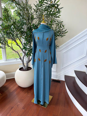 Golden Sky Blue Beaded Abaya